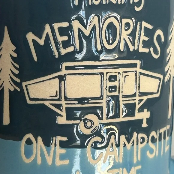 SOLD—Campsite Memories Raised Image Coffee Mug Gift Spectrum Designs Blue - Picture 6 of 7